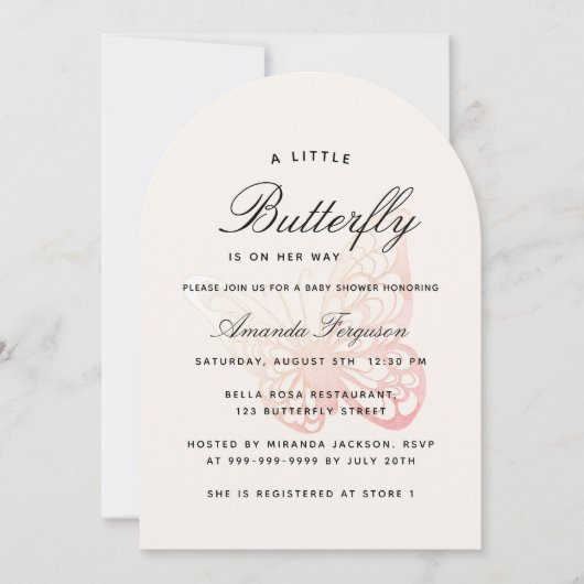 Babydusche Schmetterling Rosa Einladung (Vorderseite)