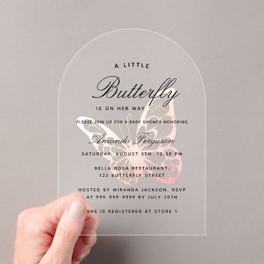 Babydusche Schmetterling Rosa Mädchenbogen Acryleinladungen (Insitu (Handheld))