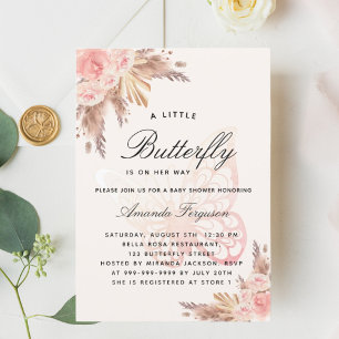 Babydusche Schmetterling Rosa Pampasgras Einladung