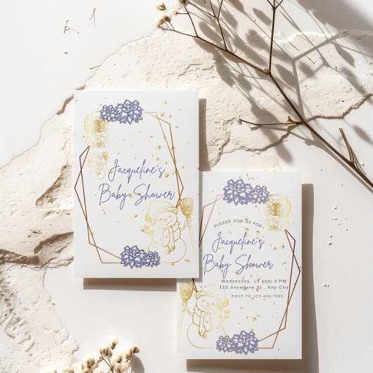 Babydusche Schneemann Lila Thema Einladungskarte