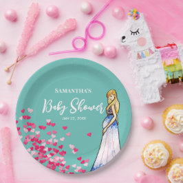 Babydusche Schwangere Lady in langen Kleiderherzen Pappteller