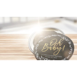 Babydusche Schwarz-Weiß-Blumenrahmen-Halbpension Button