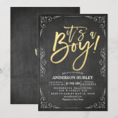 Babydusche Schwarz-Weiß-Blumenrahmen-Halbpension Einladung (Vorne/Hinten)