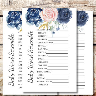 Babydusche Scramble Game Navy Blush Pink Floral