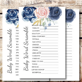 Babydusche Scramble Game Navy Blush Pink Floral