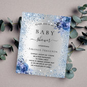 Babydusche Silber Glitzer Blütenblau Einladung