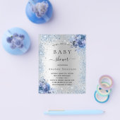 Babydusche Silber Glitzer Blütenblau Einladung Flyer (Einzeln)