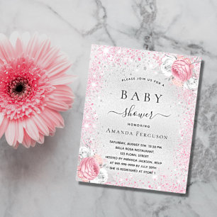 Babydusche Silber Glitzer Rosa Mädcheneinladung