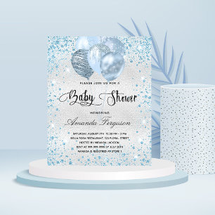 Babydusche Silberblau Glitzer Einladung Flyer