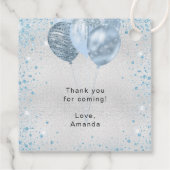 Babydusche Silberblauer Glitzer Ballons dank Geschenkanhänger (Rückseite)