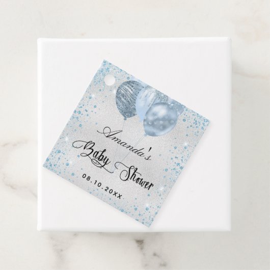 Babydusche Silberblauer Glitzer Ballons dank Geschenkanhänger (Beispiel)