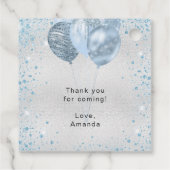 Babydusche Silberblauer Glitzer Ballons dank Geschenkanhänger (Rückseite)