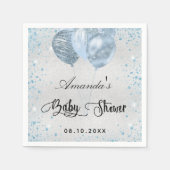 Babydusche Silberblauer Glitzer Ballons Serviette (Vorderseite)