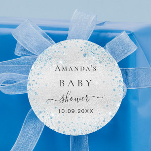 Babydusche Silberblauer Glitzer Runder Aufkleber