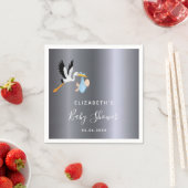 Babydusche Silberblauer Storch Serviette (Beispiel)