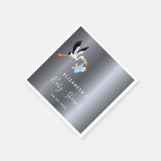 Babydusche Silberblauer Storch Serviette (Ecke)