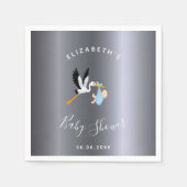 Babydusche Silberblauer Storch Serviette (Vorderseite)