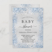 Babydusche Silberstaub Blauer Glitzer Name Einladungspostkarte (Vorne/Hinten)
