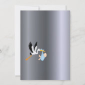 Babydusche Silberstorch Blau niedlich Einladung (Rückseite)