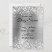 Babydusche Silver Glittery Foil Extravagantes Skri Einladung (Vorderseite)