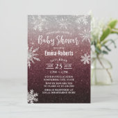 Babydusche Silver Snowflake Burgundy Red Glitzer Einladung (Stehend Vorderseite)