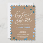 Babydusche Skript Kraft Papier Blue Confetti Einladung (Vorderseite)