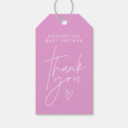 Babydusche Skript moderne gürtelscharfe rosa einfa Geschenkanhänger (Vorderseite)