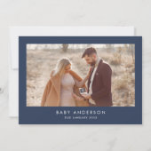 Babydusche-Skript, modernes marineblaues Foto Einladung (Rückseite)