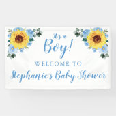 Babydusche Sonnenblume Dusty Blue Floral Es ist ei Banner (Horizontal)