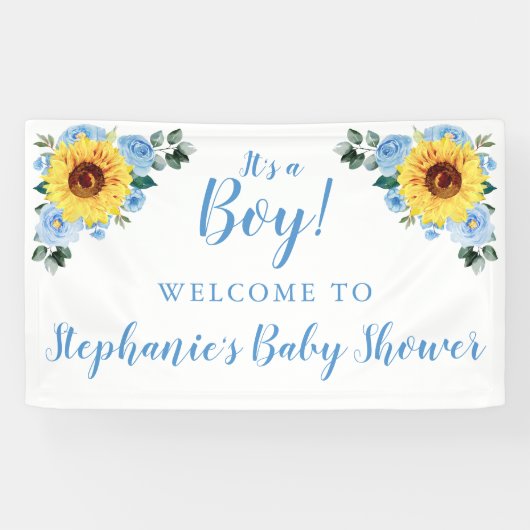 Babydusche Sonnenblume Dusty Blue Floral Es ist ei Banner (Horizontal)
