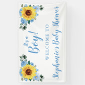 Babydusche Sonnenblume Dusty Blue Floral Es ist ei Banner (Vertikal)