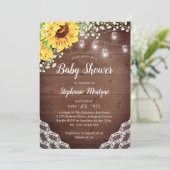 Babydusche Sonnenblume Leder Mason Jar Lights Einladung (Stehend Vorderseite)