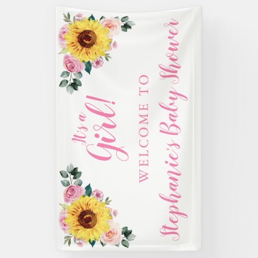 Babydusche Sonnenblume Rosa Blütenblume Personalis Banner (Vertikal)