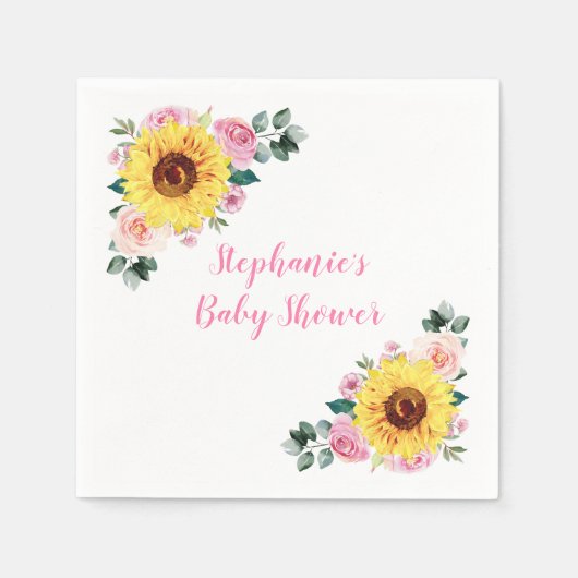 Babydusche Sonnenblume Rosa Blütenblume Personalis Serviette (Vorderseite)