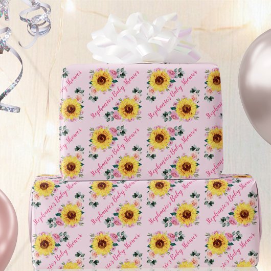 Babydusche Sonnenblume Rosa Rosen Personalisierter Geschenkpapier
