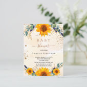 Babydusche Sonnenblumen Eukalyptusgold Glitzer Einladungspostkarte (Stehend Vorderseite)