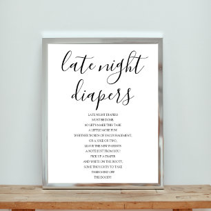 Babydusche Späte nächtliche Windeln Zeichen Poster