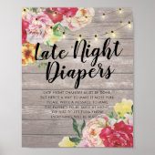Babydusche Späte Night Diapers Blume Holzleuchten Poster (Vorne)