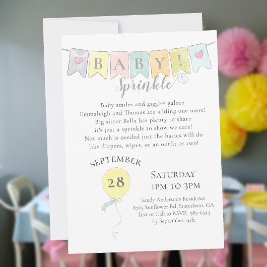 Babydusche Sprinkle Banner Balloons & Bären Einladung