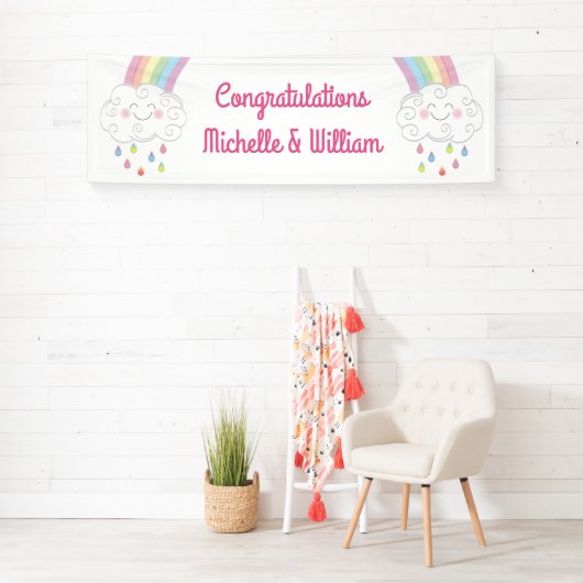 Babydusche Sprinkle Rainbow Raindrop Cloud Banner (Insitu)