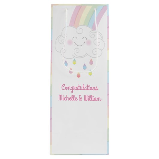 Babydusche Sprinkle Rainbow Raindrop Cloud Geschenktüte Für Weinflaschen (Vorderseite)