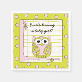 Babydusche Standard Cocktail Napkin Pink Owl Serviette