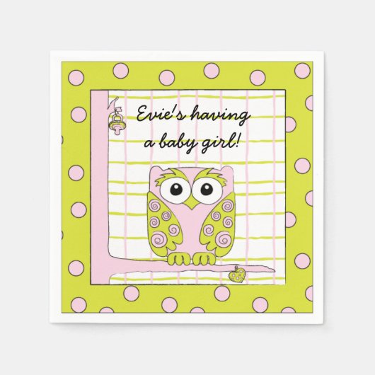Babydusche Standard Cocktail Napkin Pink Owl Serviette (Vorderseite)