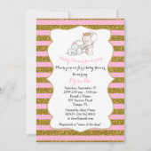 Babydusche, Strip, Rosa, Glitzer, Elefanten Einladung (Vorderseite)