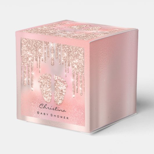 Babydusche Sweet Feet Tropfens Rose Pink Glitzer Geschenkschachtel (Rückseite)