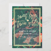 Babydusche Sweet Little Twin Girl Tropical Floral Einladung (Vorderseite)