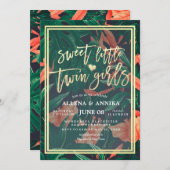 Babydusche Sweet Little Twin Girl Tropical Floral Einladung (Vorne/Hinten)