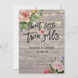 Babydusche Sweet Little Twin Girls Blume Wood Einladung
