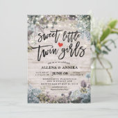 Babydusche Sweet Little Twin Girls Blume Wood Einladung (Stehend Vorderseite)
