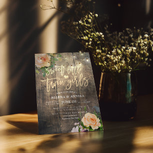 Babydusche Sweet Little Twin Girls Blume Wood Einladung